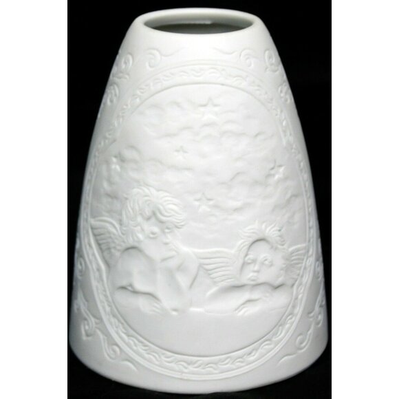 White Cherub Ceramic Light Cover Embossed Cupid Pattern Small Lamp Shade - Picture 1 of 8